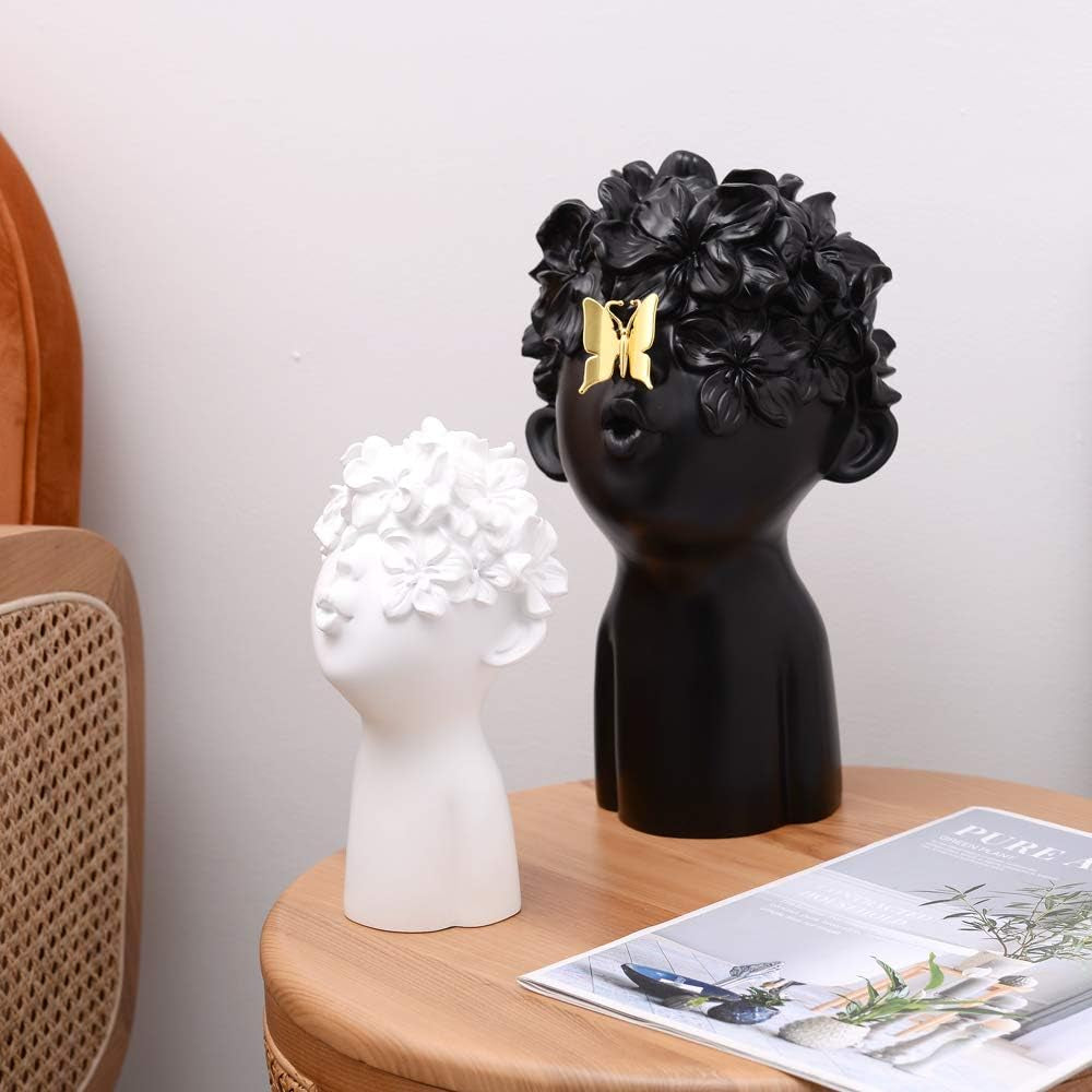 Home Decor Statues Sculptures Decoration Resin Figure Gift (White and Black)